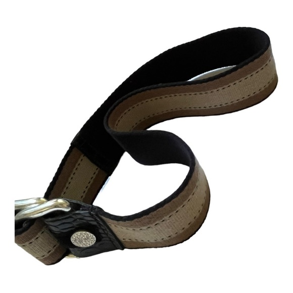 MICHAEL Kors fabric stripe double D ring pull through belt rhinestone accent - Picture 8 of 11